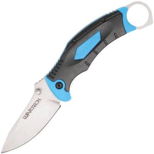 Assisted Open Pocket Knife Black and Blue with hidden second blade
